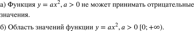 Изображение 431. а) Может ли функция у = ах2 (а > 0) принимать отрицательные значения?б) Какова область значений функции у = ах2, где а >...